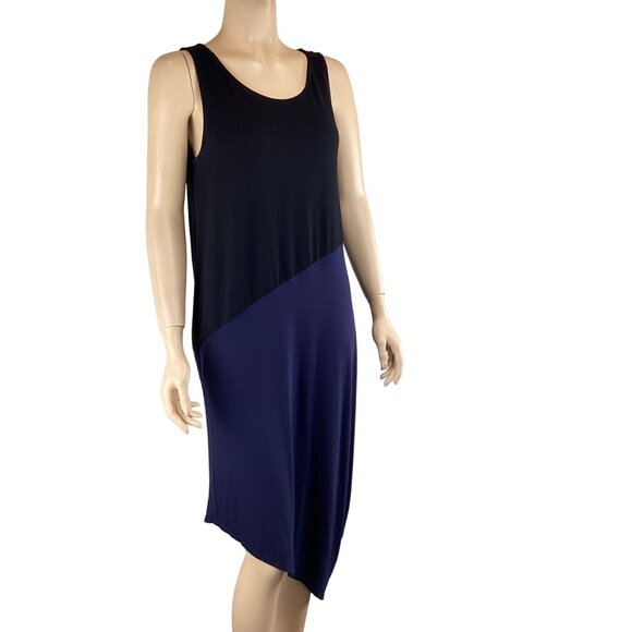 Eileen Fisher Womens Asymmetrical Colorblock Dress Size Small Knit Black &‎ Blue - Picture 6 of 12
